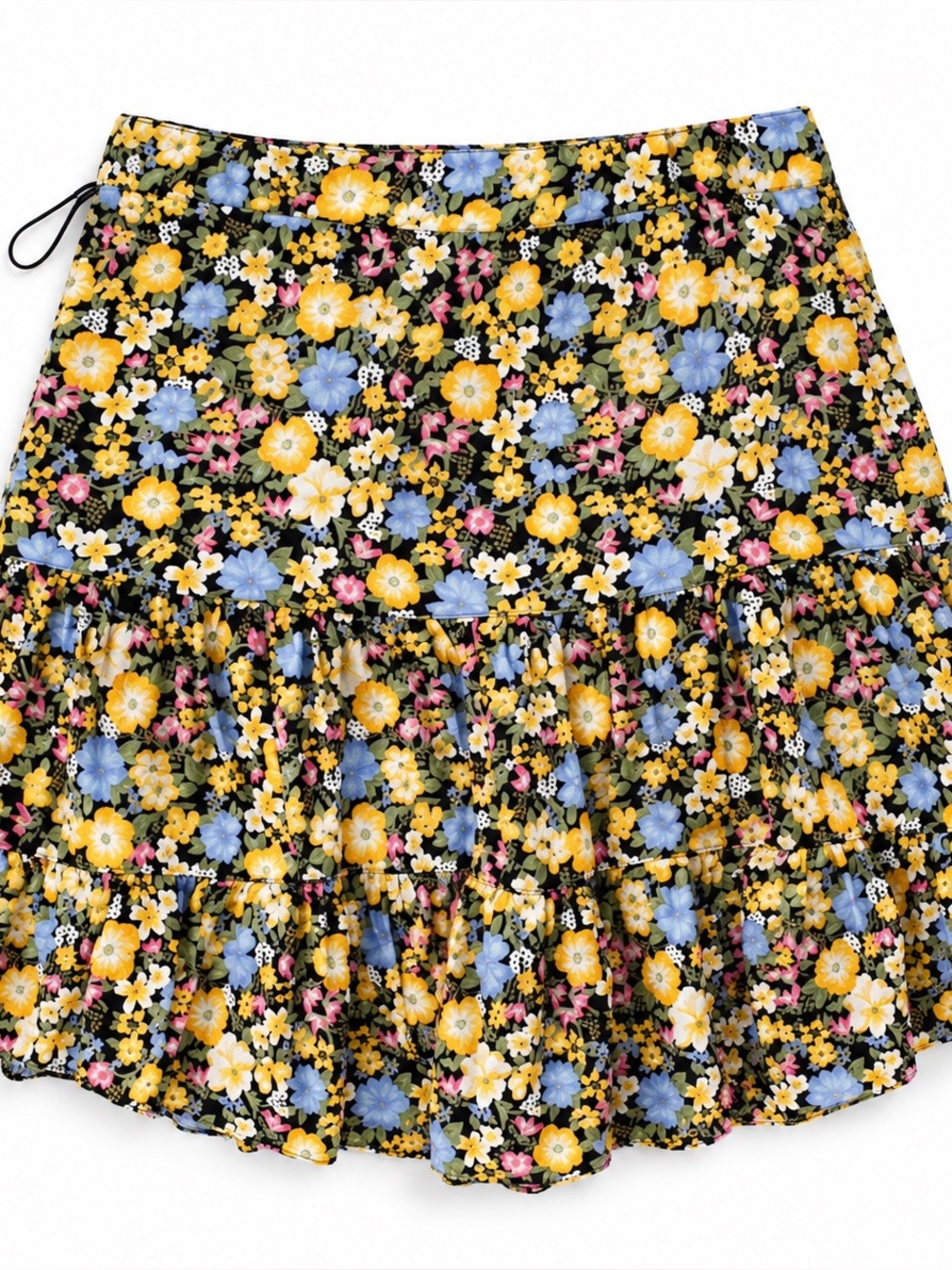 Miss Selfridge Floral Tiered Mini Skirt Black Yellow Blue Pink US 4